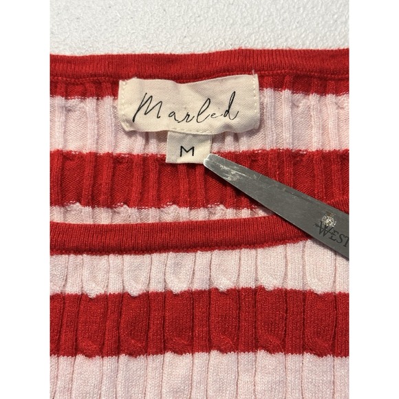 Marled Striped Cable Knit Sweater Women's Size Medium Red Pink Stretchy - Picture 7 of 9